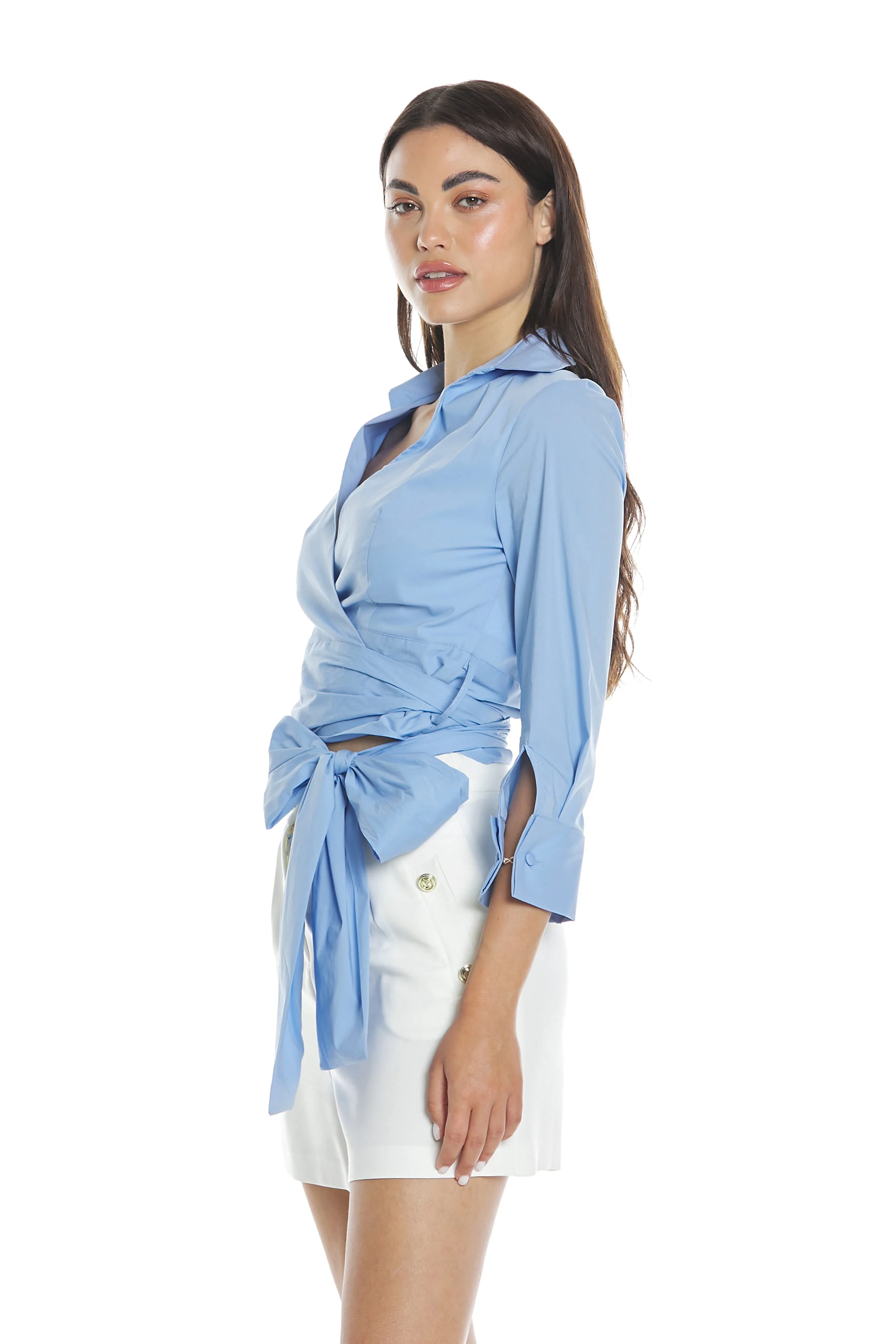 Blusa FIDES m.3/4 con doppio polso più bottoni gemelli sc.incrocio con fusciacca - Image 3