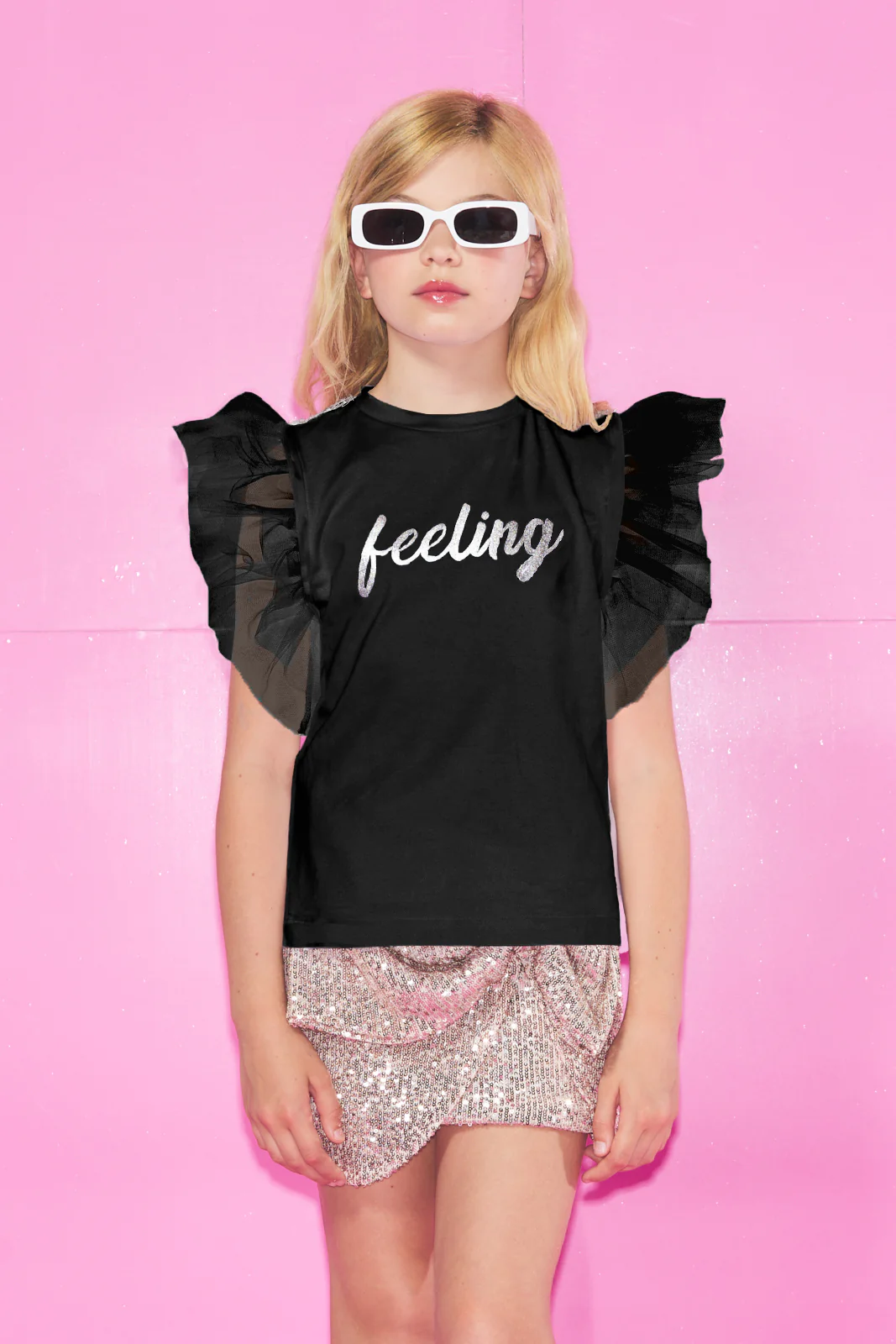 T-Shirt GRUMPY mezza manica Tulle con Stampa più Appl.Paillettes Spalle - Image 4