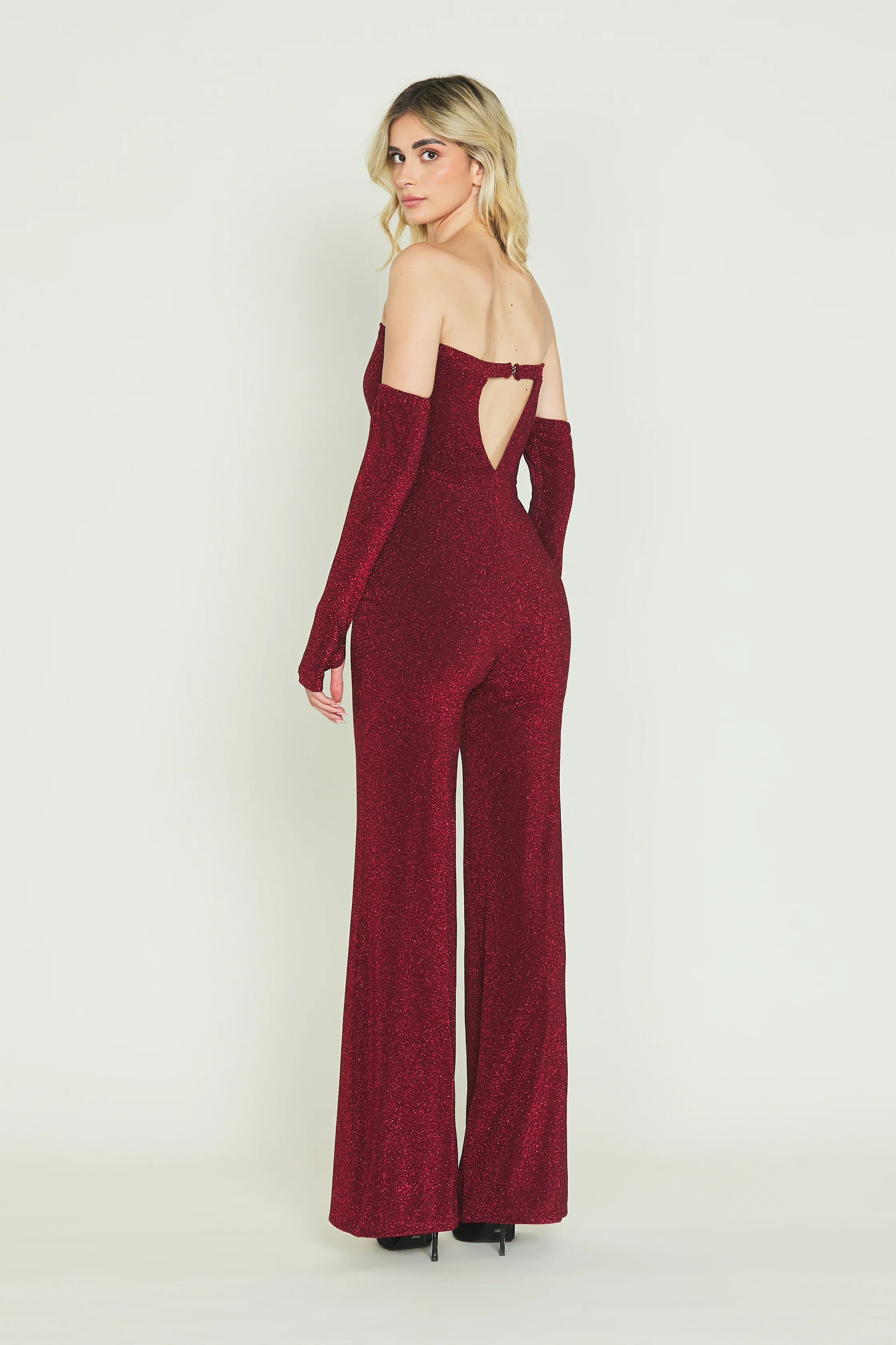 Jumpsuit MEGREZ in tessuto glitterato con manicotti e gamba dritta - Image 3